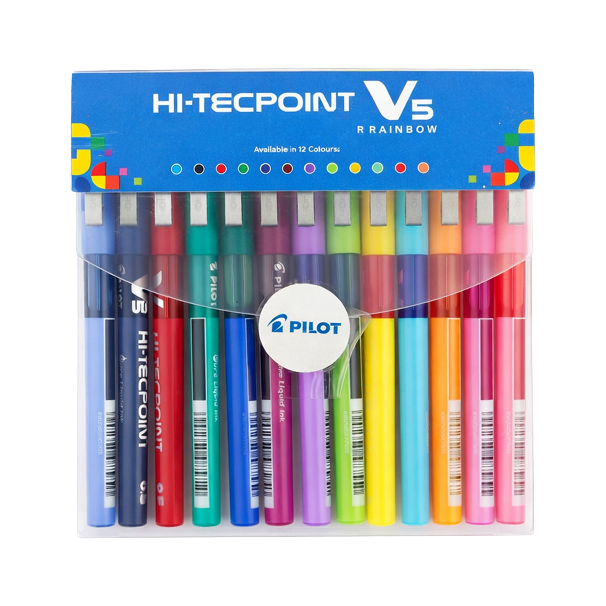 Pilot Hi-Tecpoint V5 Rainbow 12 Colour Liquid Ink Pen Set
