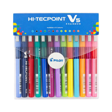 Pilot Hi-Tecpoint V5 Rainbow 12 Colour Liquid Ink Pen Set