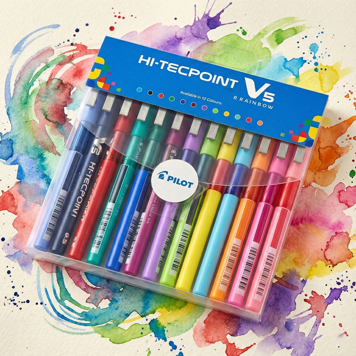 Pilot Hi-Tecpoint V5 Rainbow 12 Colour Liquid Ink Pen Set