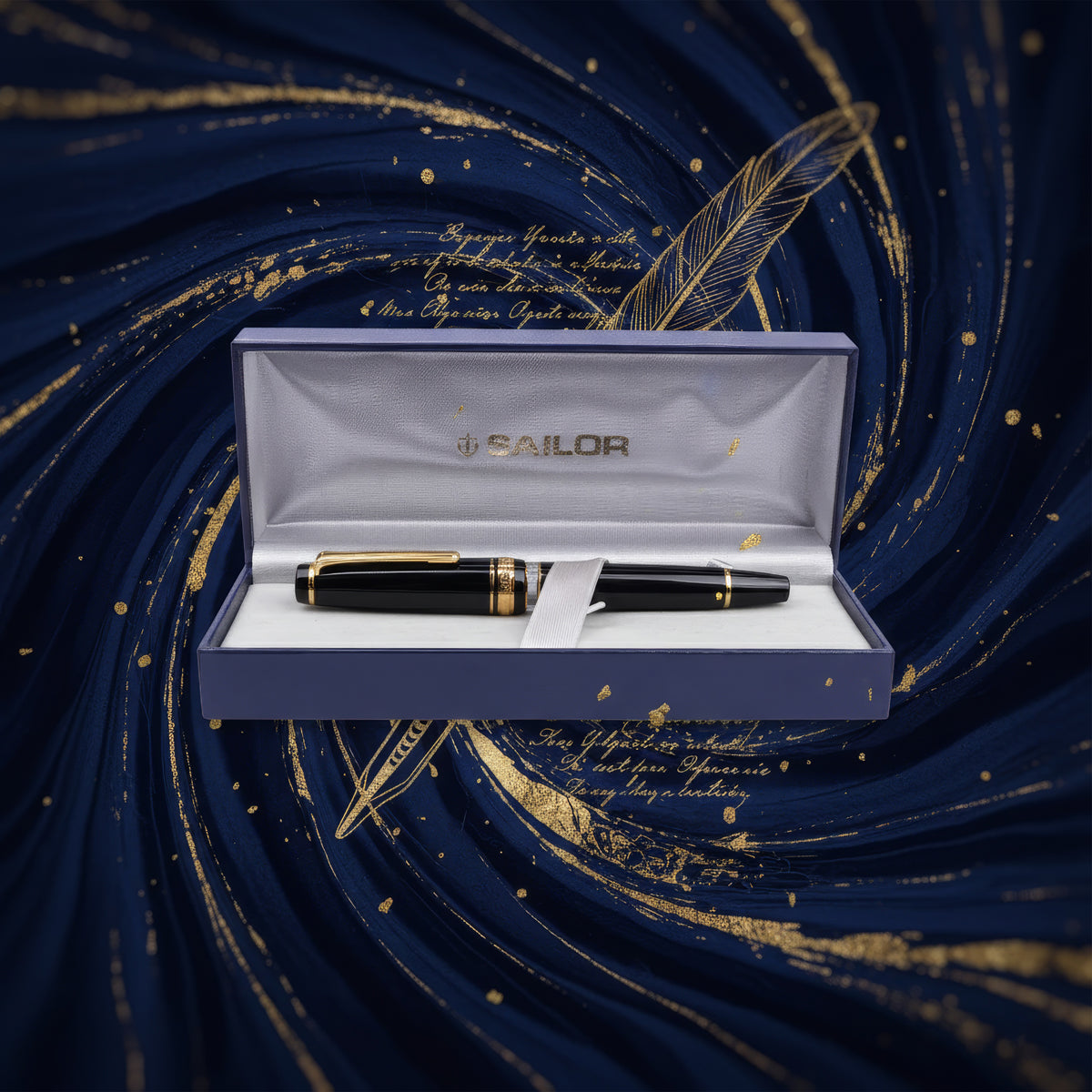 Sailor 1911 Fountain Pen Gloss Black & Gold – 21K Gold Hard-Medium Nib