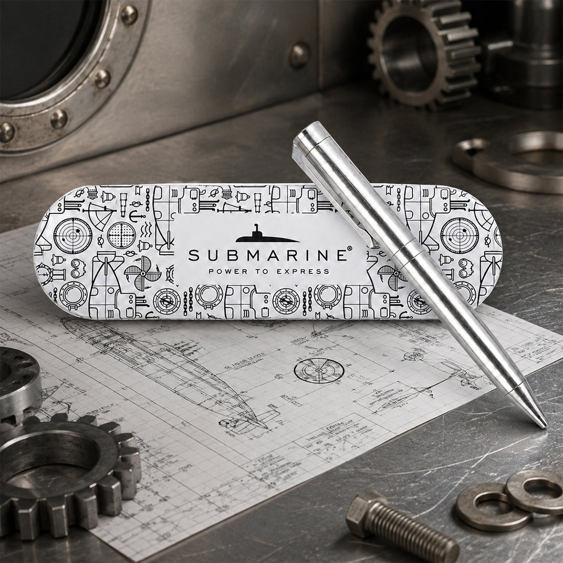 Submarine 986 Metallic Silver Twist Ball Pen