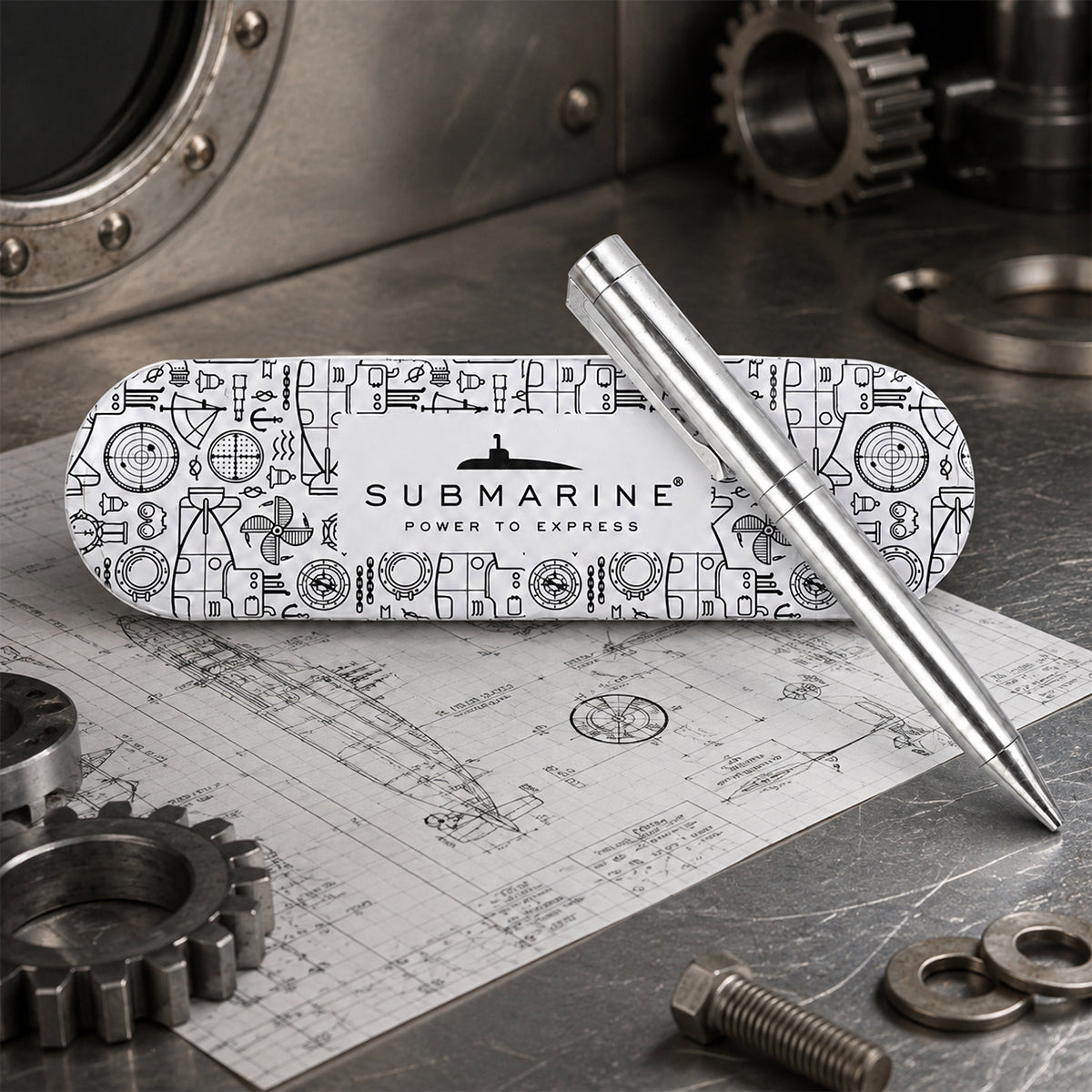 Submarine 986 Metallic Silver Twist Ball Pen