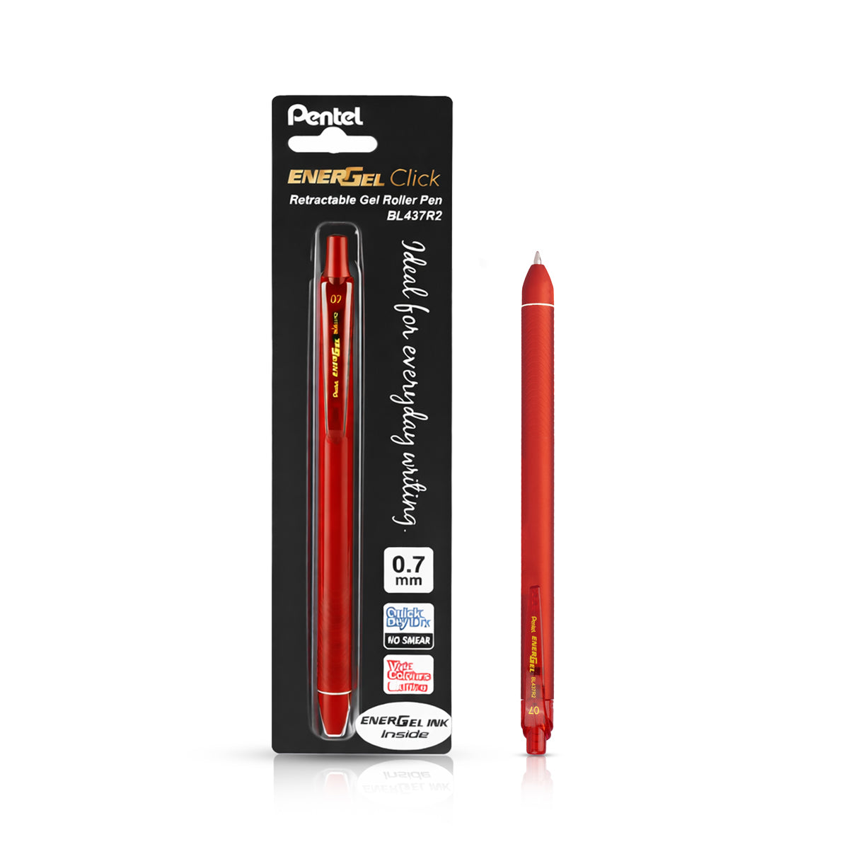 Pentel EnerGel Click BL437R2 0.7mm Retractable Gel Pen (Red) Set of 3