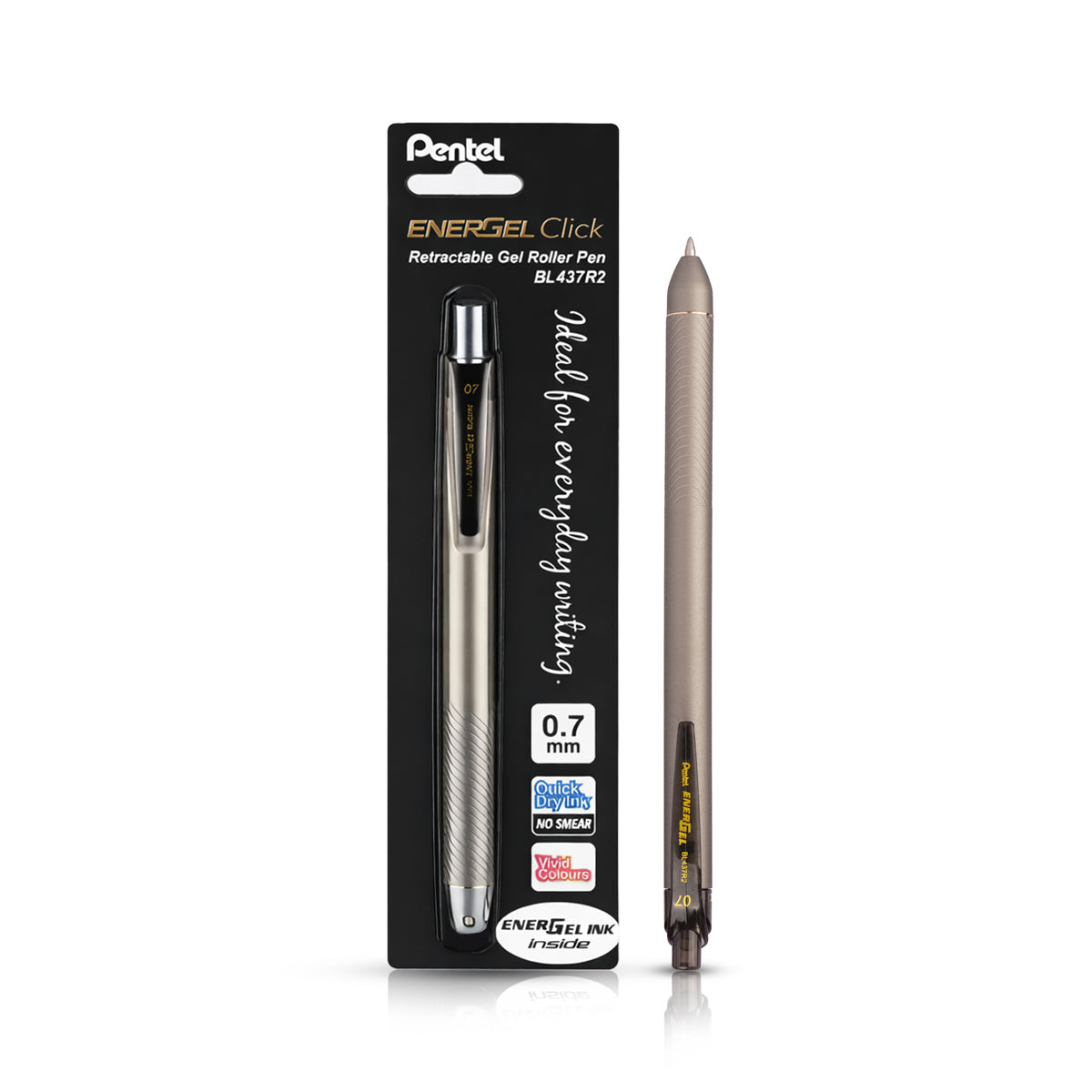 Pentel EnerGel Click BL437R2 0.7mm Retractable Gel Pen (Black) – Set of 3