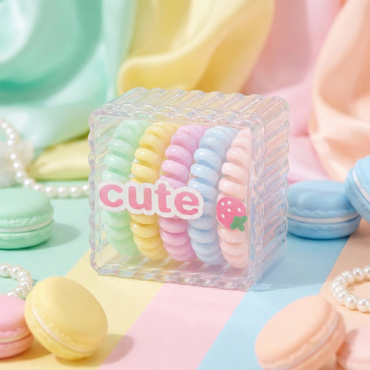 The Writershub Pastel Spiral Coil Hair Ties Set with Storage Box