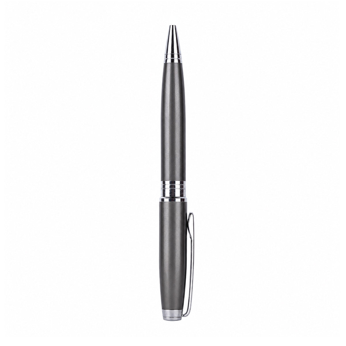 Glossy Grey Body Ball Pen with Silver Clip — Twist Mechanism