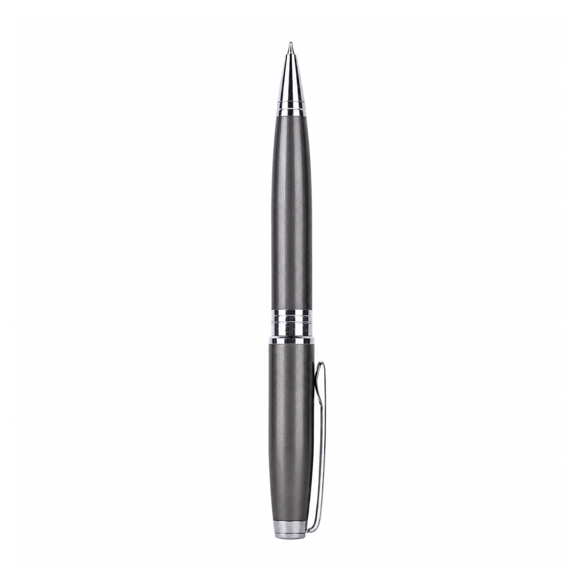 Glossy Grey Body Ball Pen with Silver Clip — Twist Mechanism