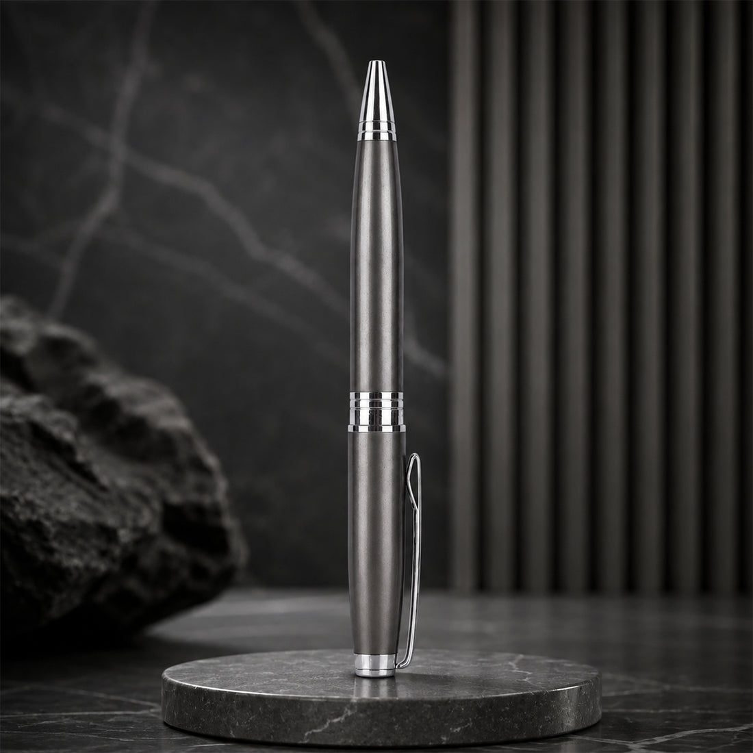 Glossy Grey Body Ball Pen with Silver Clip — Twist Mechanism