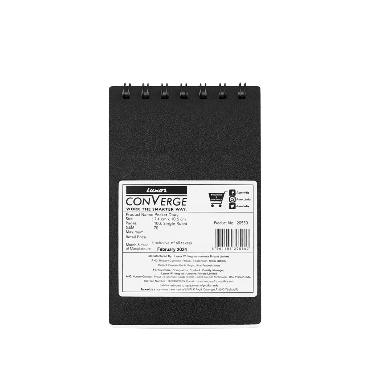 Luxor Converge Single Ruled Pocket Diary Set of 3 – Black Poly Cover