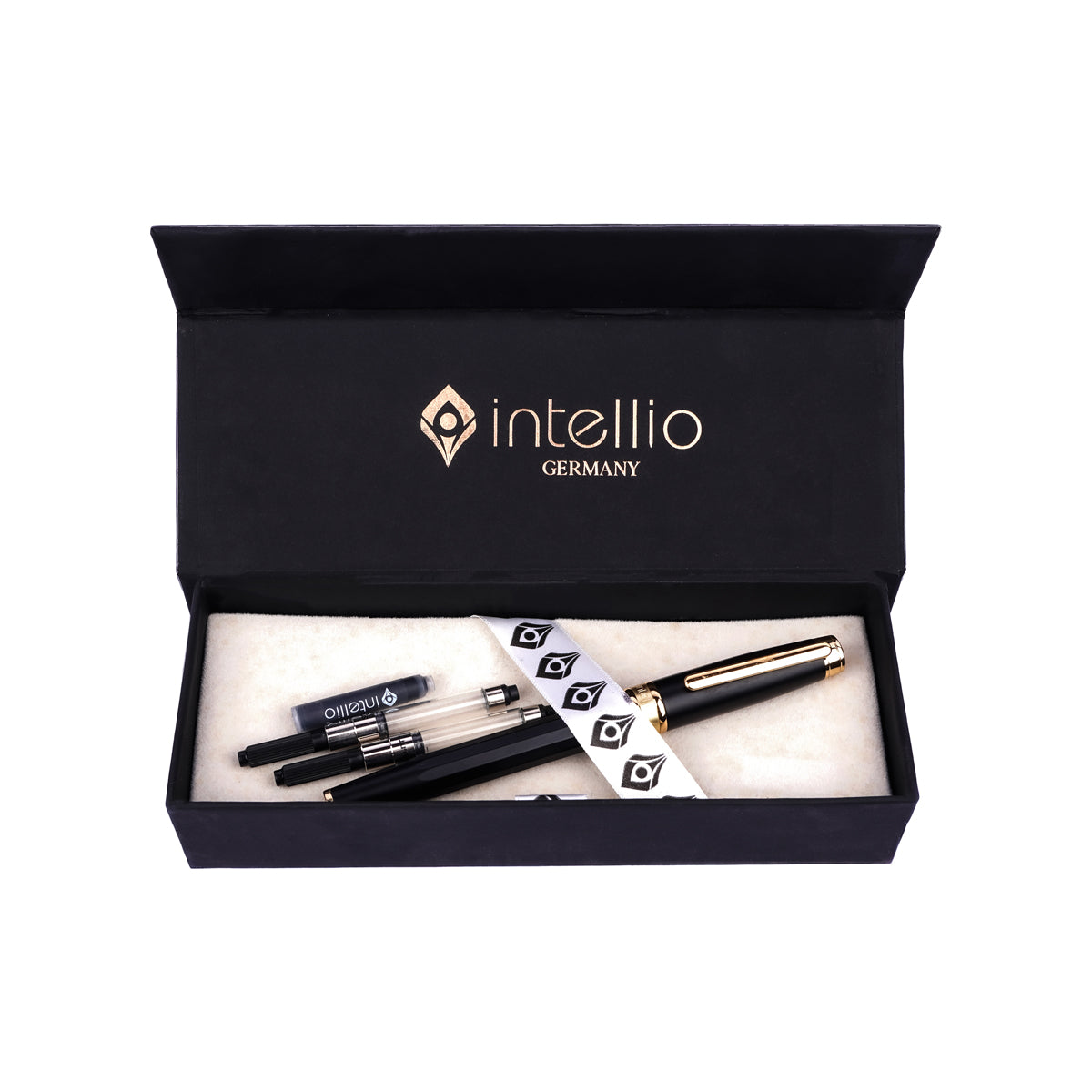 Intellio Germany Matte Black & Gold Fountain Pen – Medium Nib