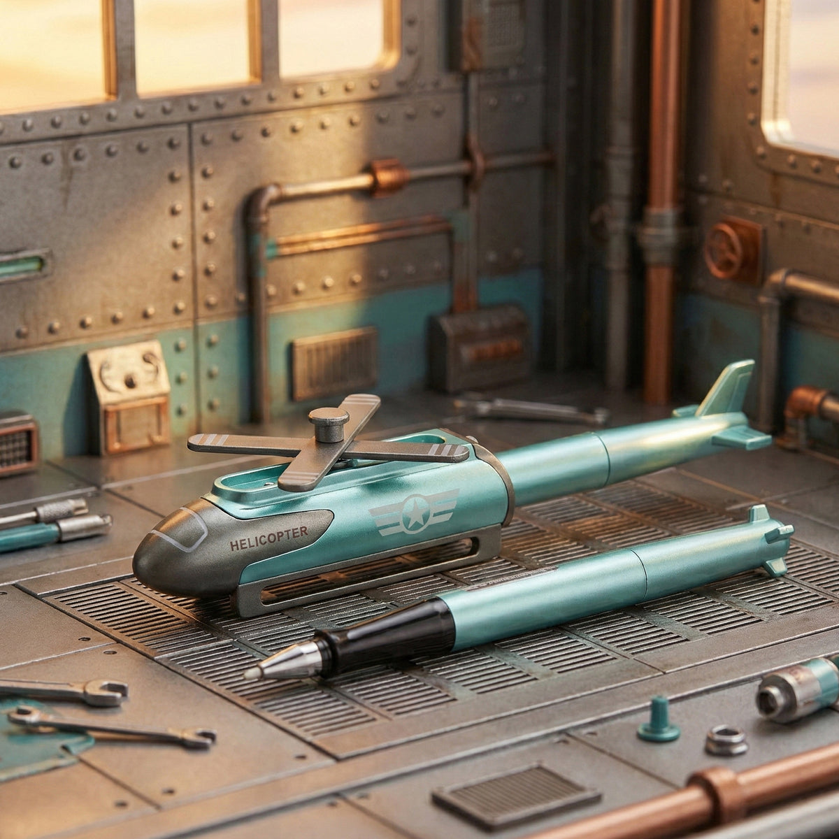 The Writershub Glossy Green Helicopter Shape Rollerball Pen