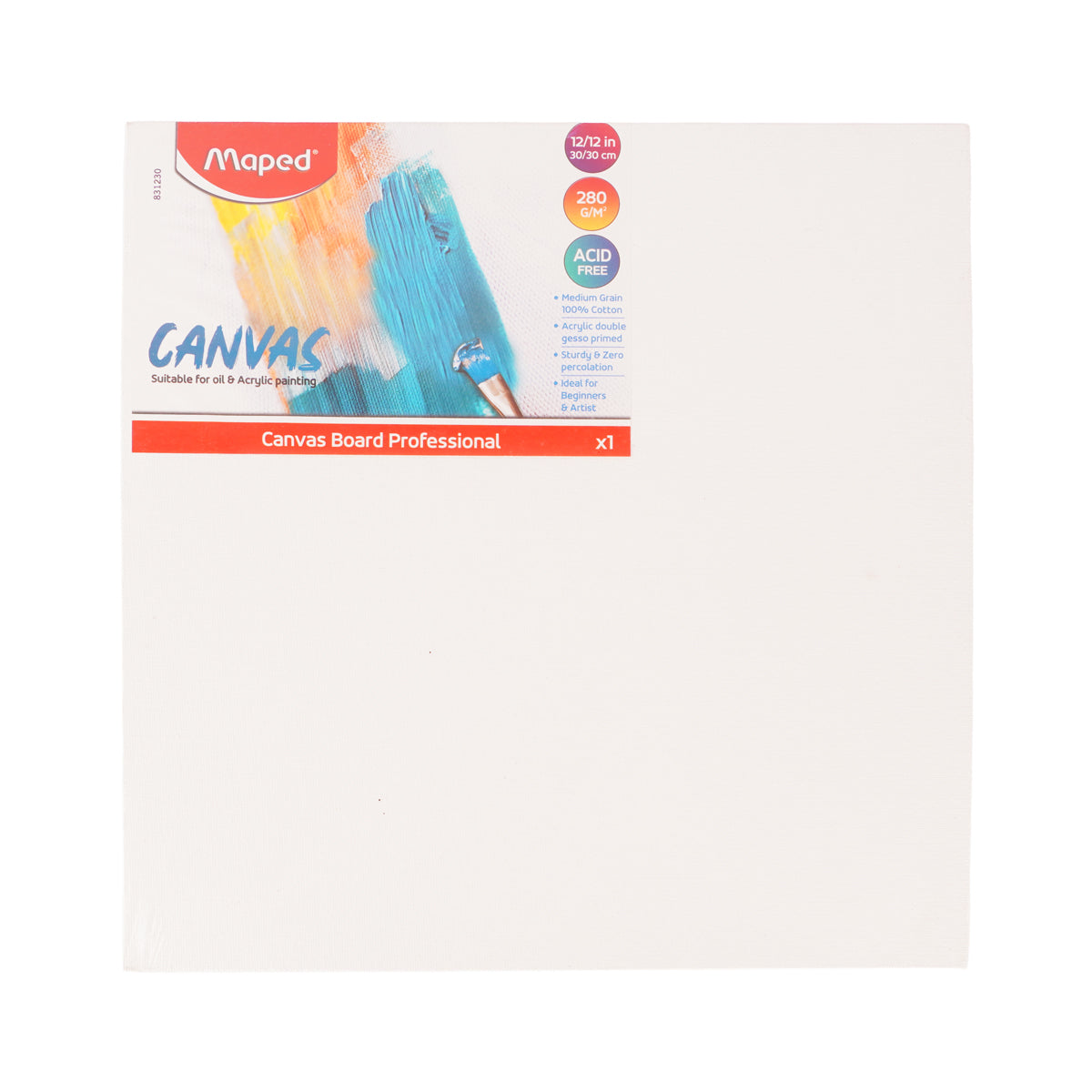 Maped Canvas Board 12 x 12 Inches – Cotton Primed Painting Surface