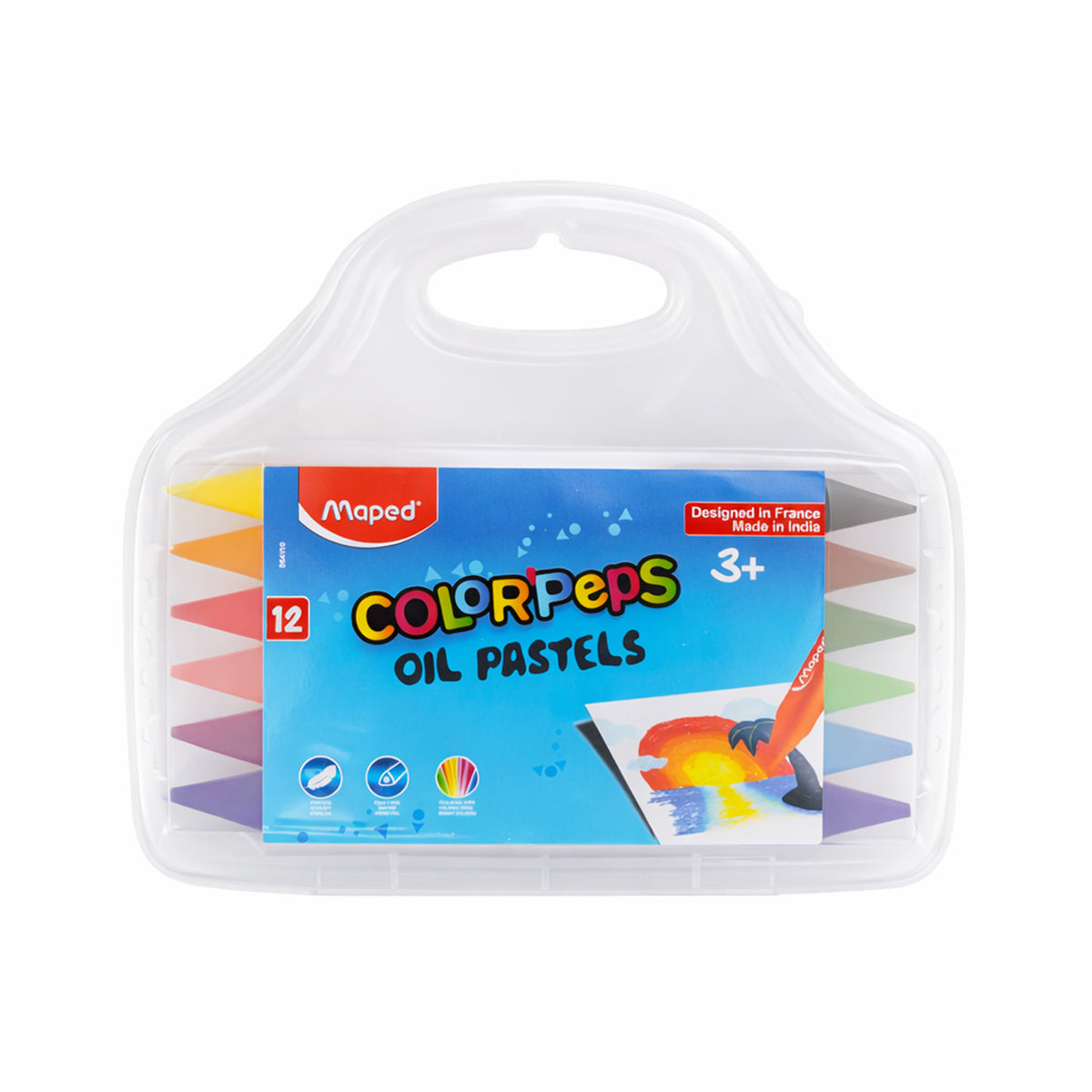 Maped Color Peps 12 Oil Pastels Set with Plastic Storage Case