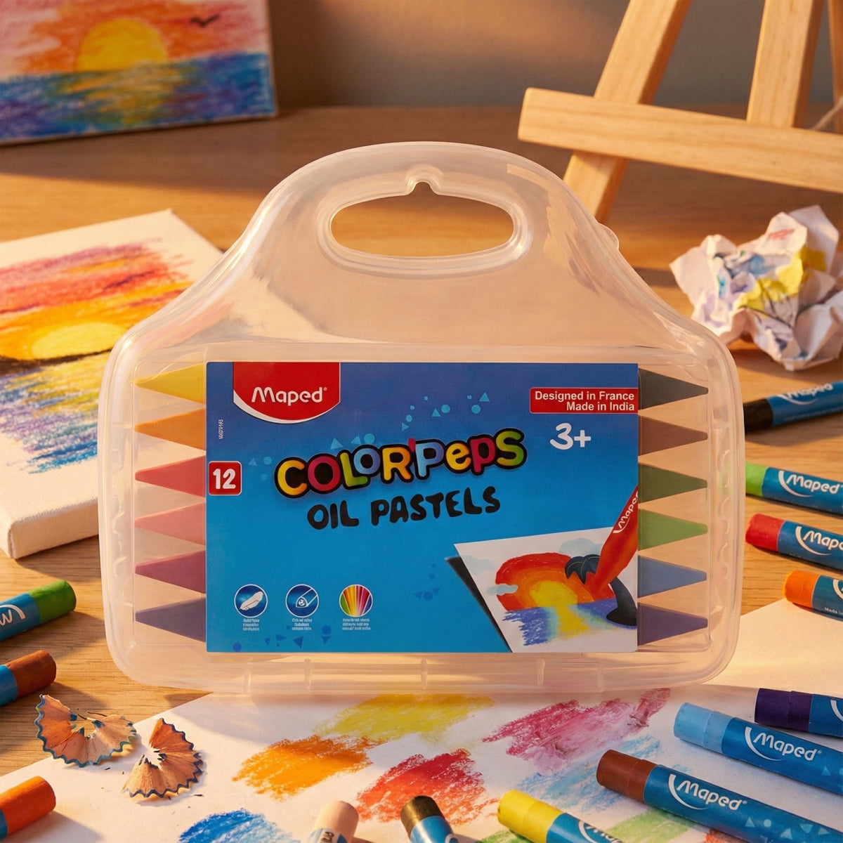 Maped Color Peps 12 Oil Pastels Set with Plastic Storage Case