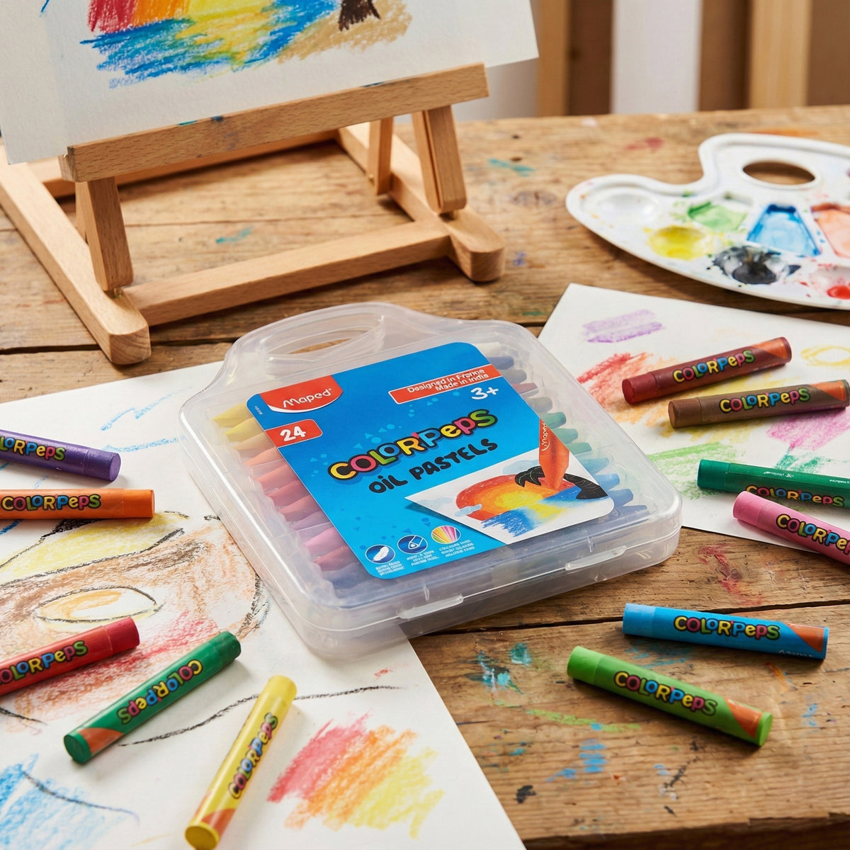 Maped Color Peps 24 Oil Pastels Set with Plastic Storage Case