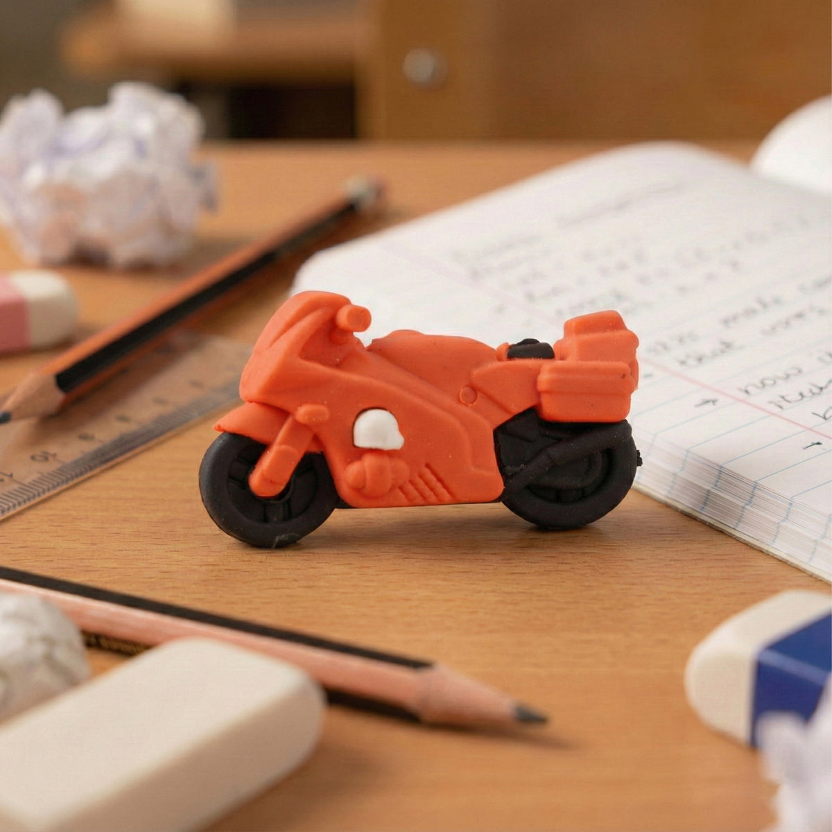 The Writershub Red 3D Motorcycle Design Eraser Set of 4 – Fun Rubber School Erasers