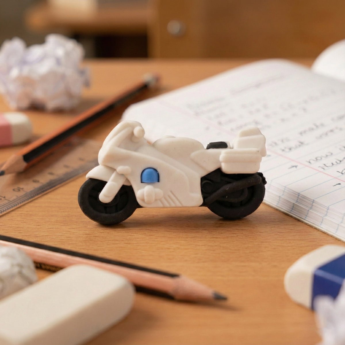 White Colour Bike Toy Eraser For Kids – Pack of 4