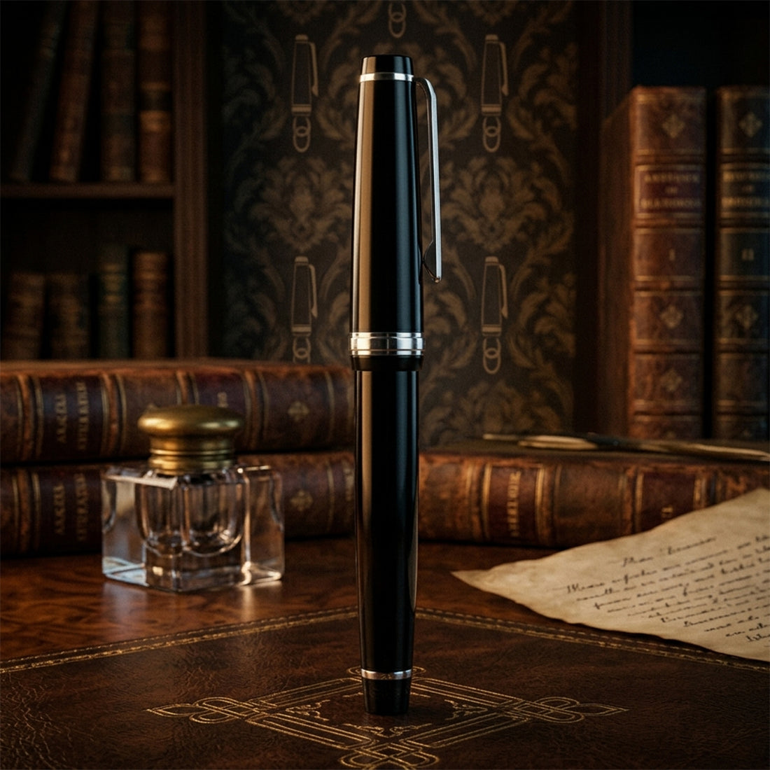 Jinhao 82 Black Fountain Pen — Fine Nib, Silver Clip