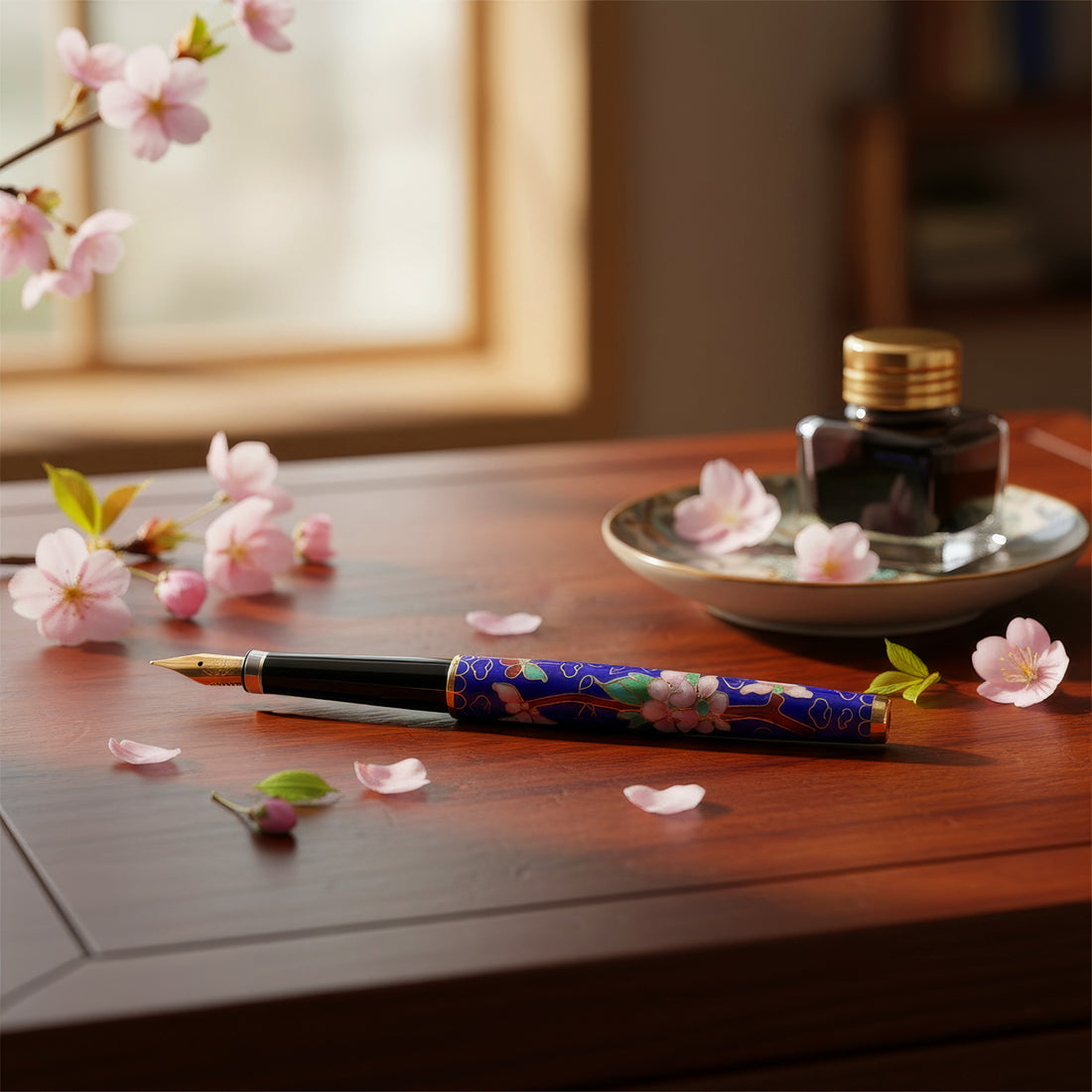 Hero Vintage Blue Cloisonné Fountain Pen with Fine Nib & Gold Trim