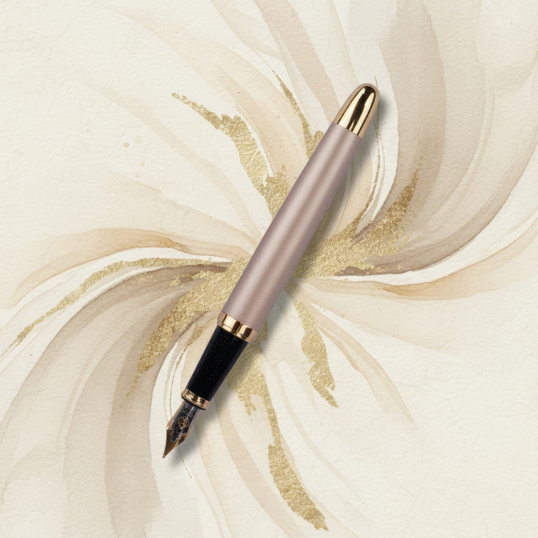 Luoshi 860 Matte Champagne Gold Fountain Pen – Fine Nib, Dragon Design