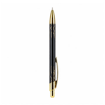 Cello Caesar Metal Ball Pen — Glossy Black with Gold Clip, Blue Ink
