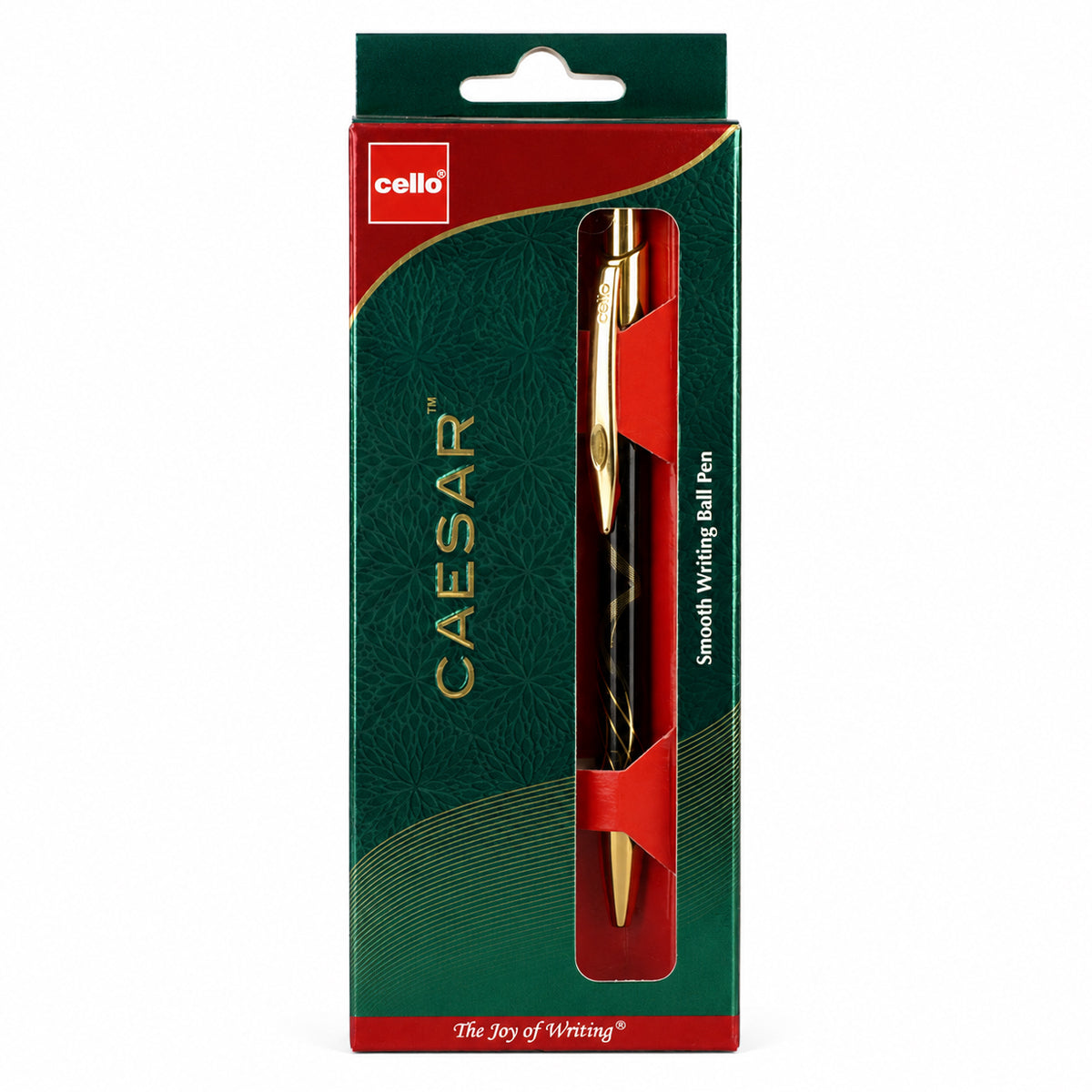 Cello Caesar Metal Ball Pen — Glossy Black with Gold Clip, Blue Ink