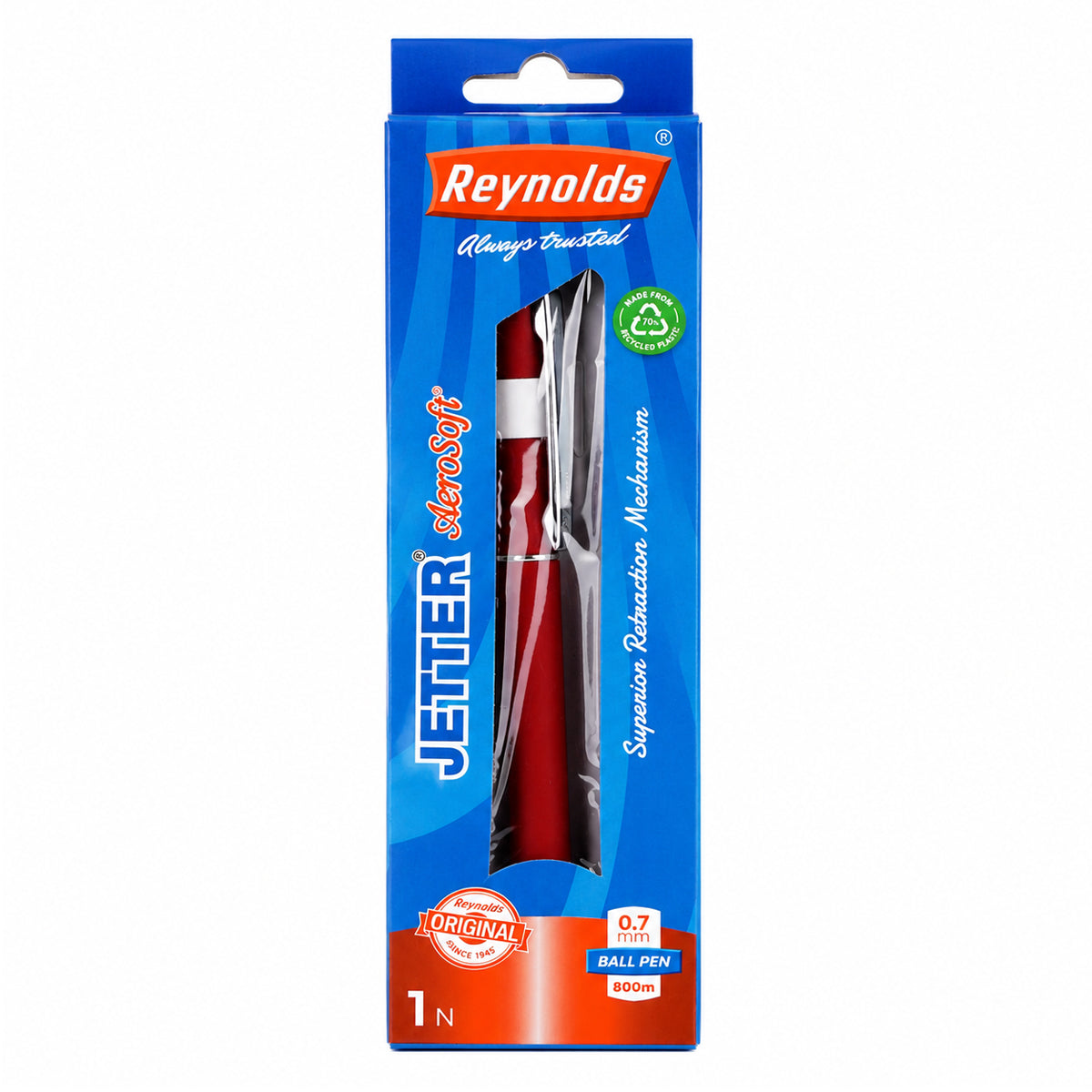 Reynolds Jetter Aerosoft Ball Pen — Blue Ink, 0.7 mm (Set of 2)