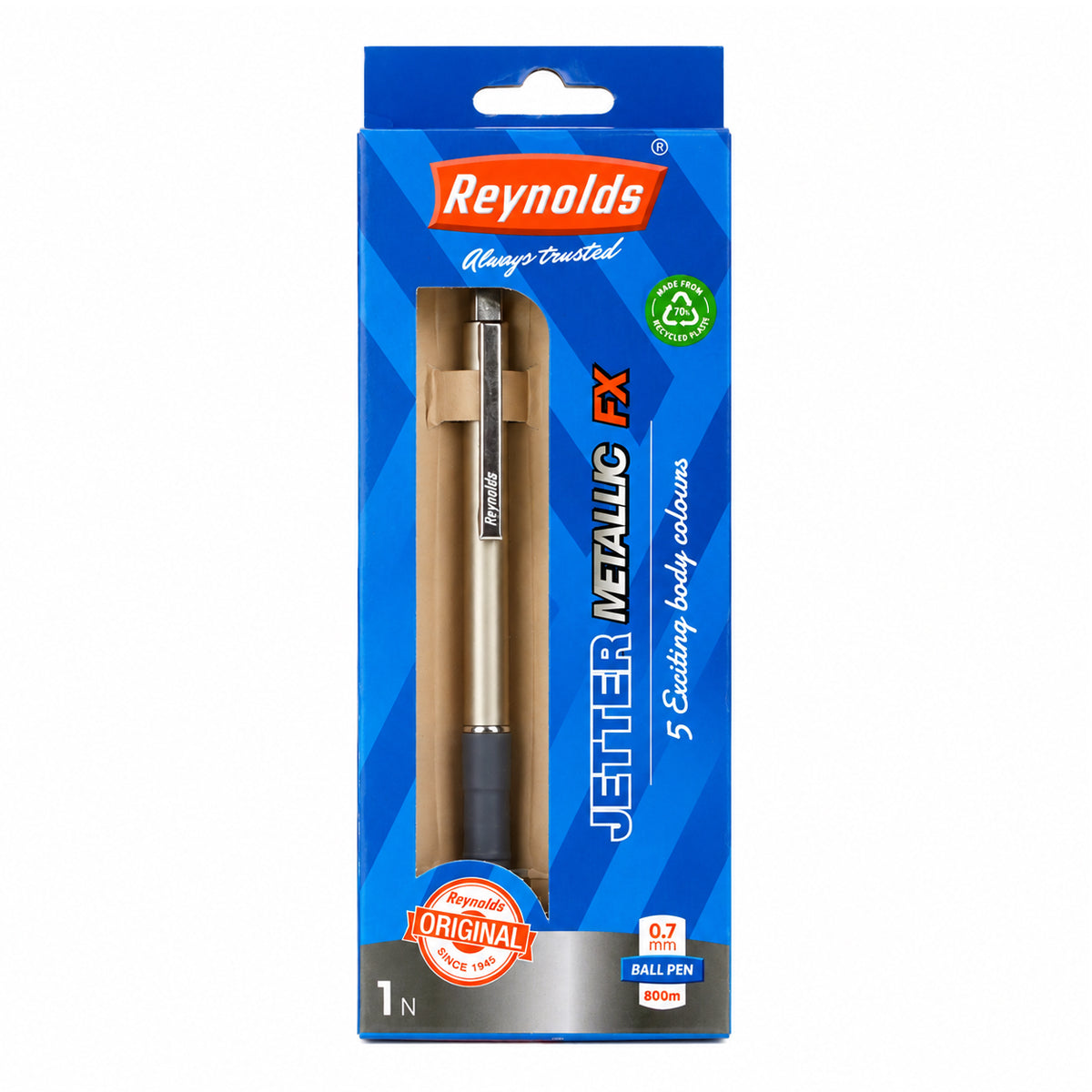 Reynolds Jetter Metallic FX Ball Pen — Blue Ink, 0.7 mm, 800 m
