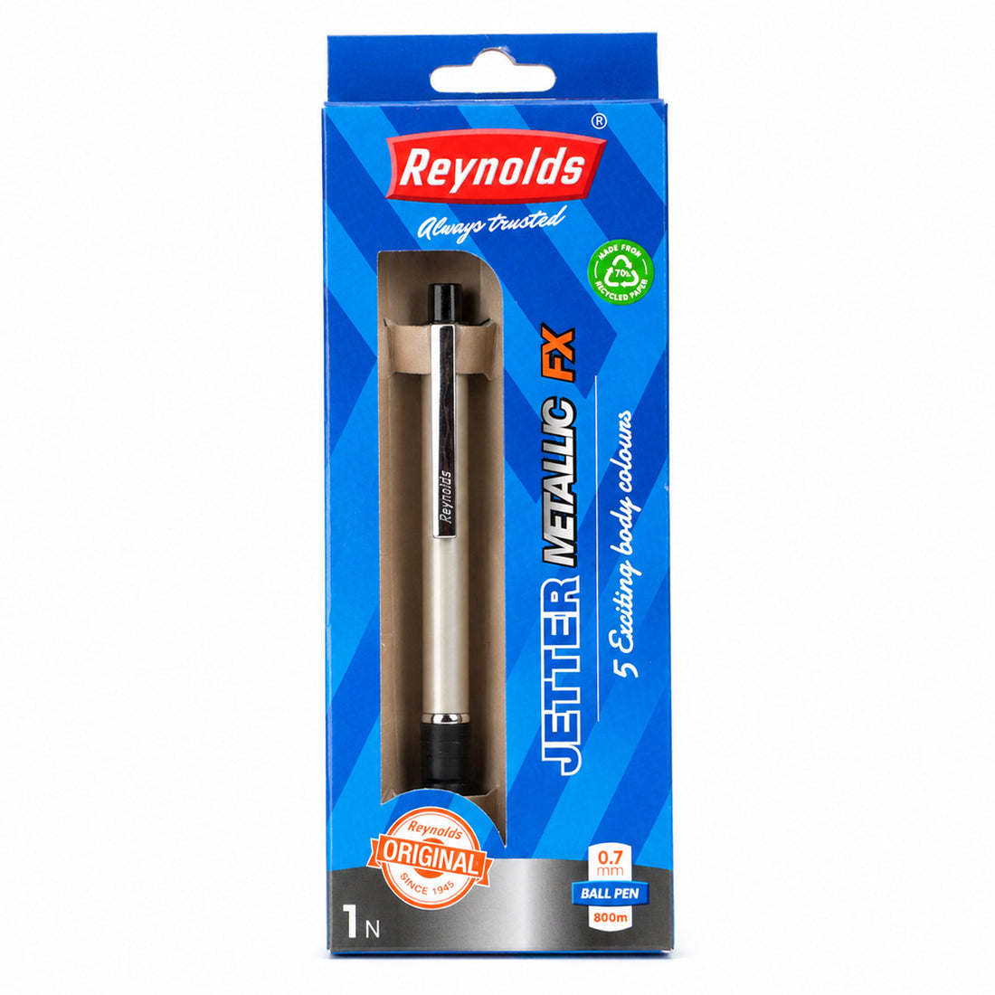 Reynolds Jetter Metallic FX Ball Pen — Blue Ink, 0.7 mm, 800 m