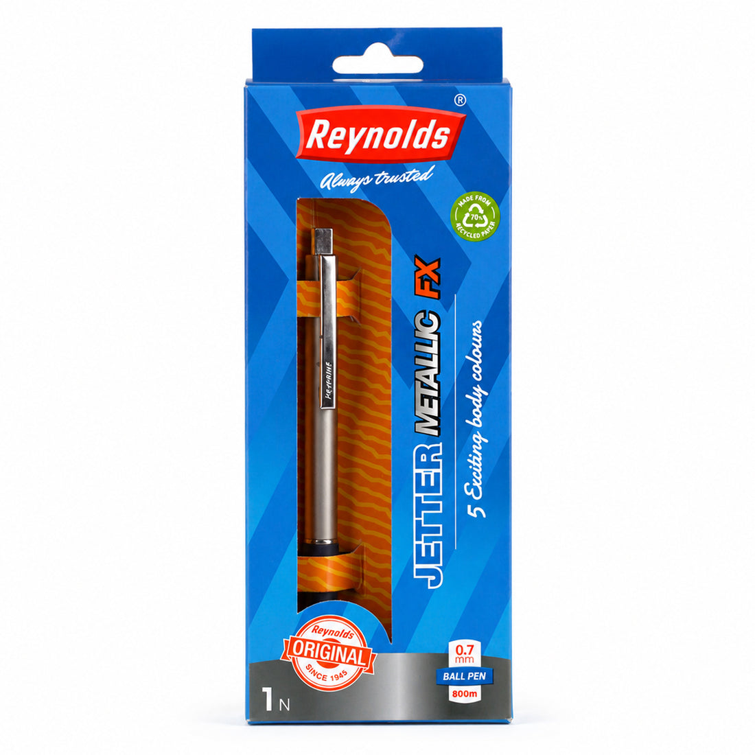 Reynolds Jetter Metallic FX Ball Pen — Blue Ink, 0.7 mm, 800 m