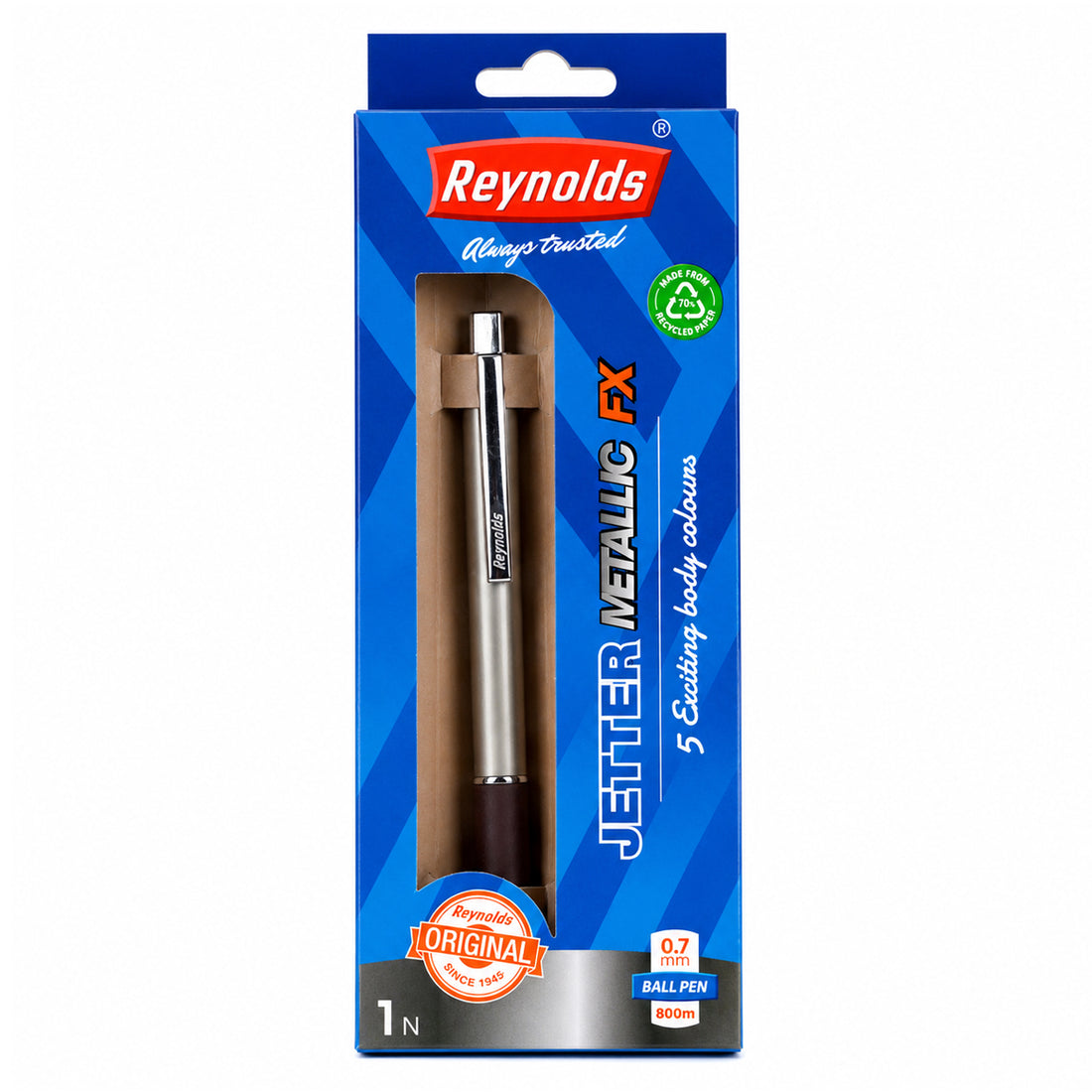 Reynolds Jetter Metallic FX Ball Pen — Blue Ink, 0.7 mm, 800 m