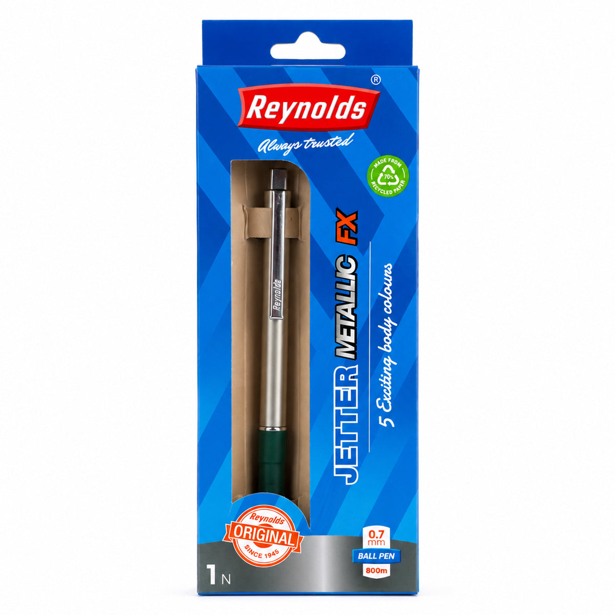 Reynolds Jetter Metallic FX Ball Pen — Blue Ink, 0.7 mm, 800 m