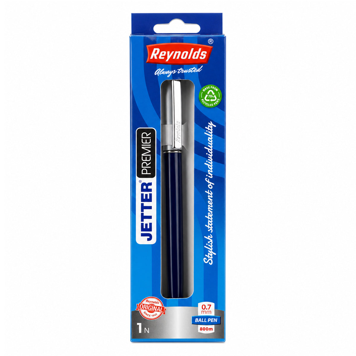 Reynolds Jetter Premier Ball Pen — Pack of 2 | 0.7mm | Blue Ink | Blue