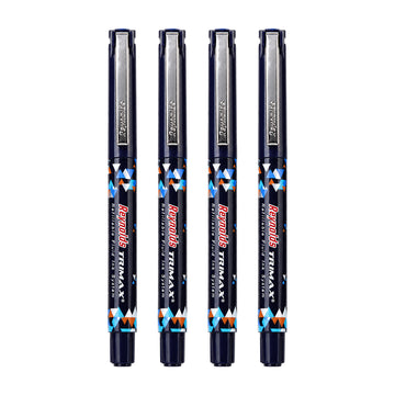 Reynolds Trimax Blue Roller Pen — Pack of 4 + Free Highlighter | Smooth Writing