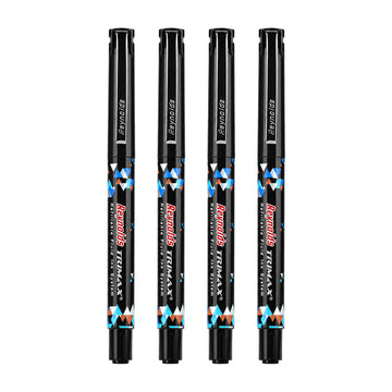 Reynolds Trimax Black Roller Pen — Pack of 4 + Free Highlighter | Smooth Writing