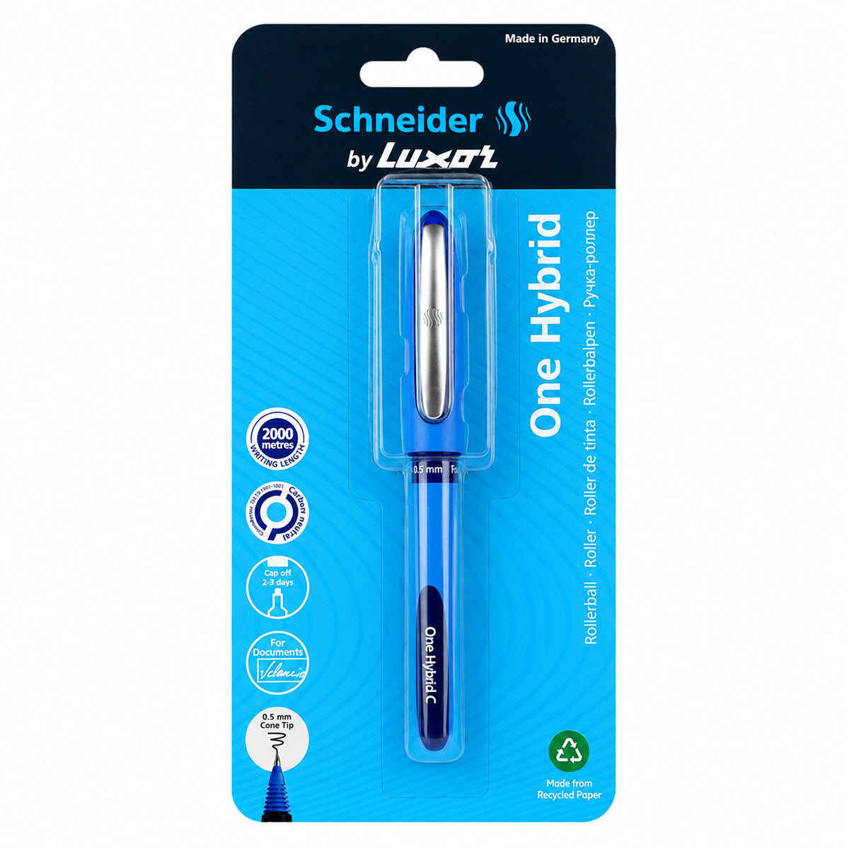 Luxor Schneider One Hybrid Roller Ball Pen — 0.5mm Cone Tip (Blue)
