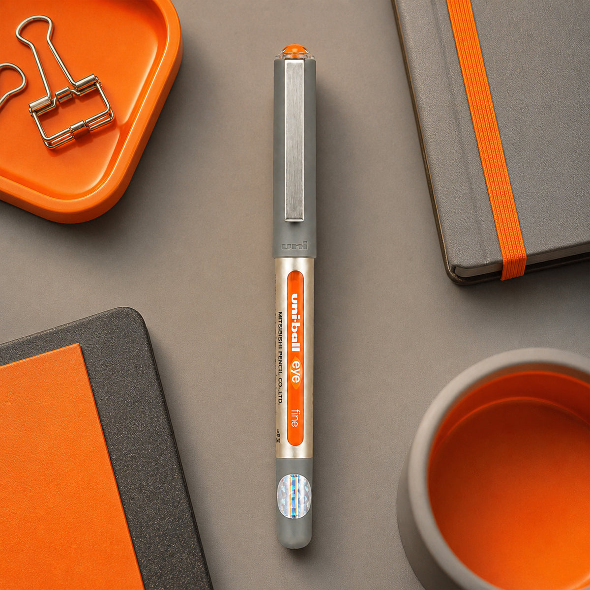 Uni‑ball UB‑157 Grey Roller Ball Pen – Fine Orange Ink