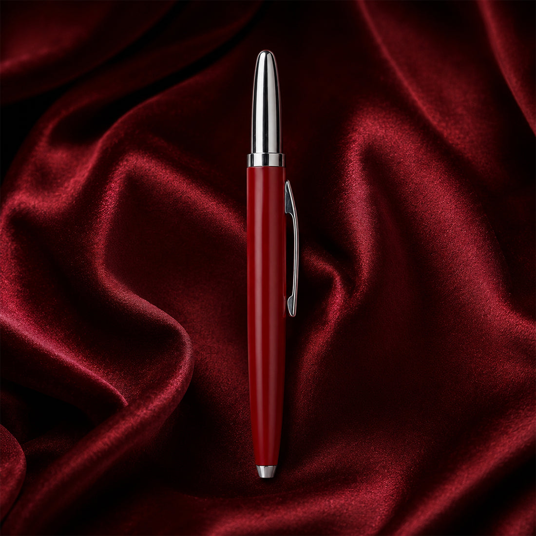 The Writershub Maroon & Silver Cartridge Fine Nib Fountain Pen – Long Cap Design