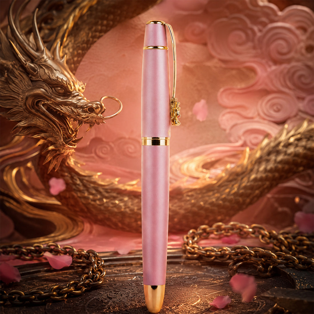 Luoshi 860 Matte Pink Fountain Pen – Fine Nib, Dragon Design