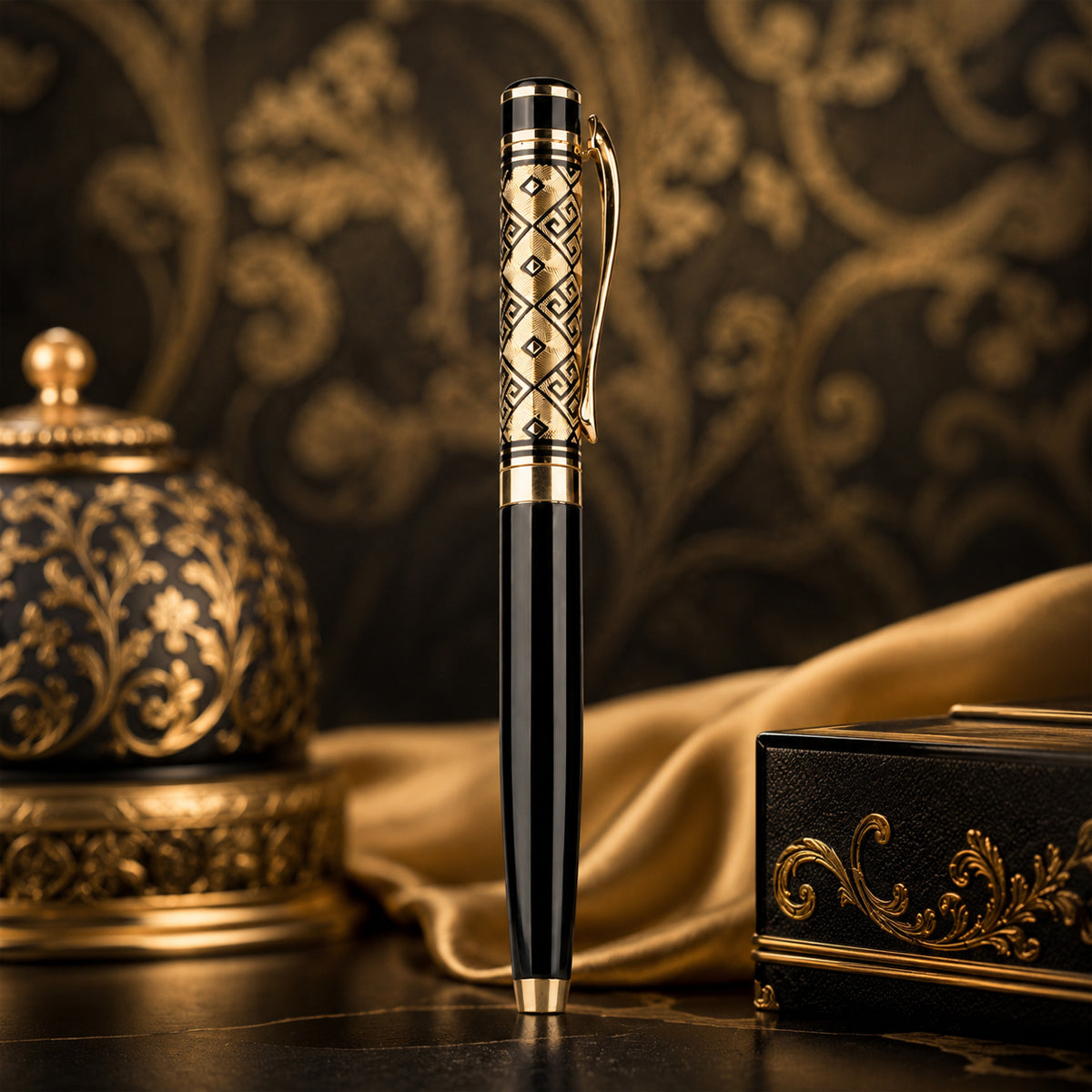 Submarine 907 Rangoli Designer Cap Roller Ball Pen – Black Body