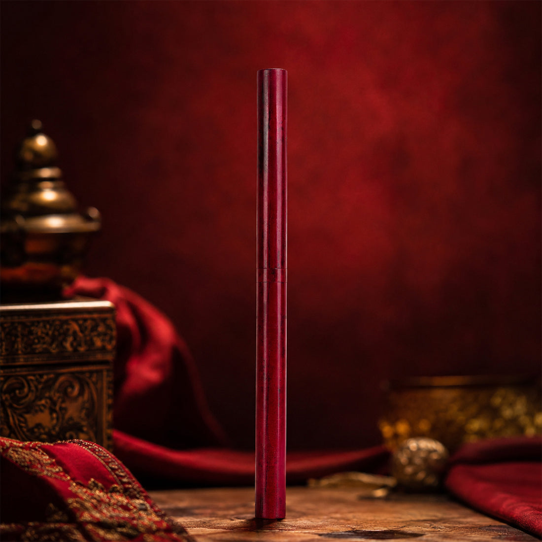 Penhouse.in Ebonite Slim Red Swirl Pattern Eye Dropper Medium Nib Fountain Pen