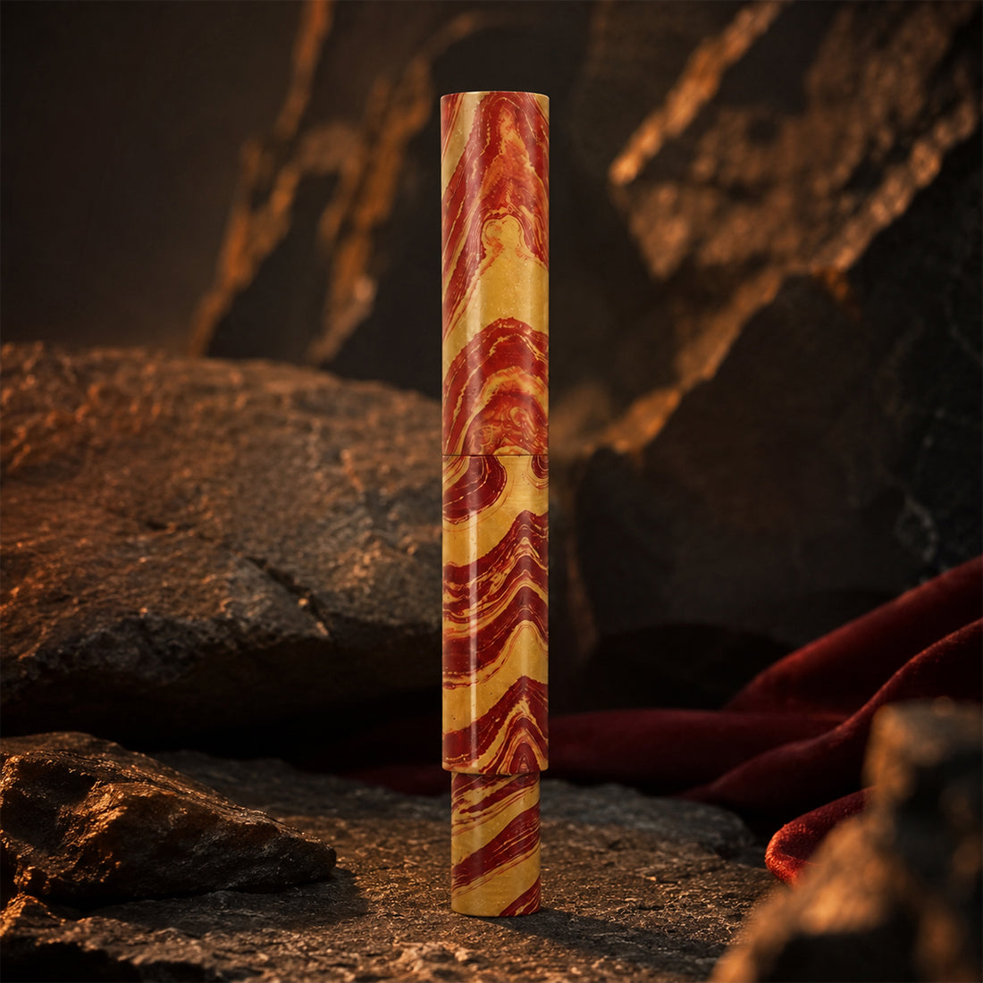 Penhouse.in Ebonite Red and Beige Swirl Pattern Eye Dropper Medium Nib Fountain Pen