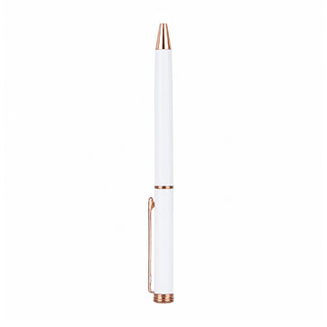 The Writershub Ball Pen – White, Blue Ink, Metal Body, Twist Mechanism, 13.2cm