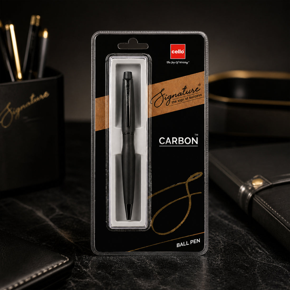 Cello Signature Carbon Black Twist Ballpen - Premium Metal with Blue Ink
