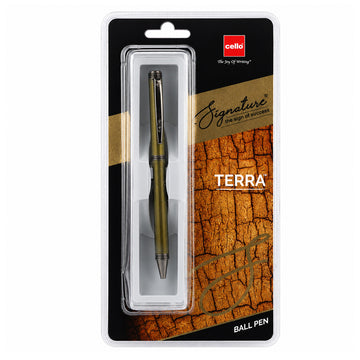 Cello Signature Terra Coffee Brown Olive Green Twist Ballpen - Premium Metal
