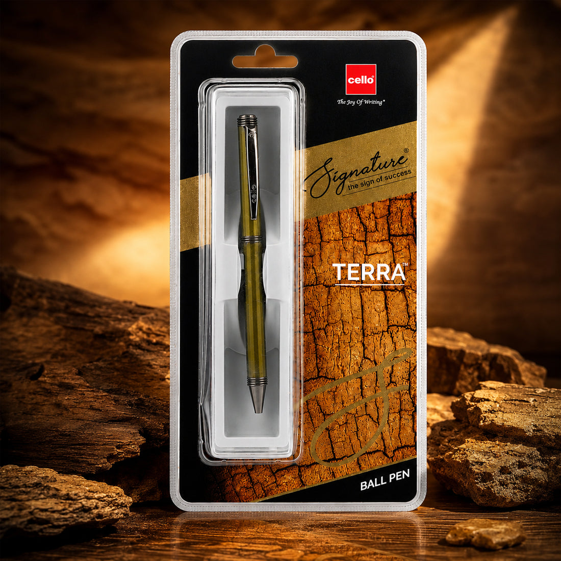 Cello Signature Terra Coffee Brown Olive Green Twist Ballpen - Premium Metal