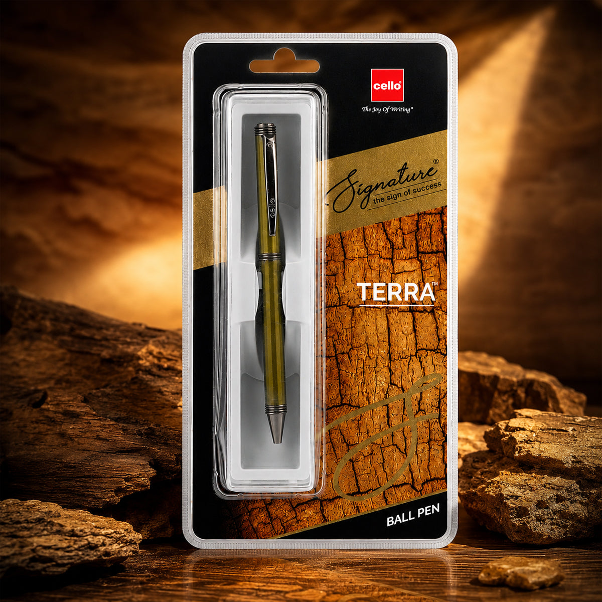 Cello Signature Terra Coffee Brown Olive Green Twist Ballpen - Premium Metal
