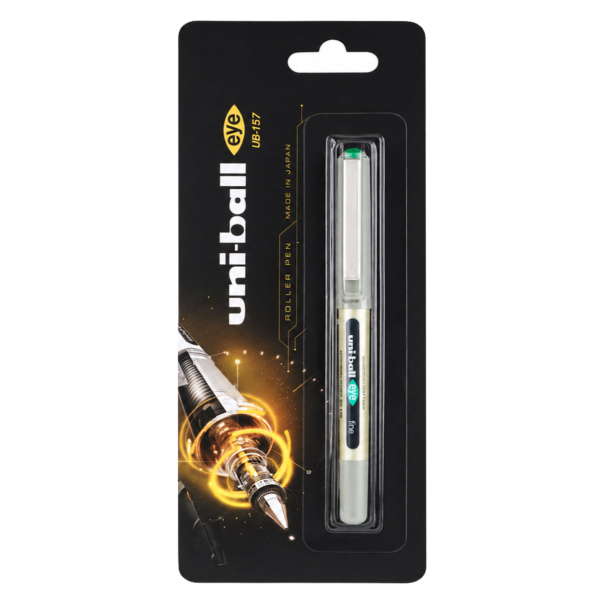 Uni-ball UB-157 Grey Cap Rollerball Pen - Fine Tip, Green Ink