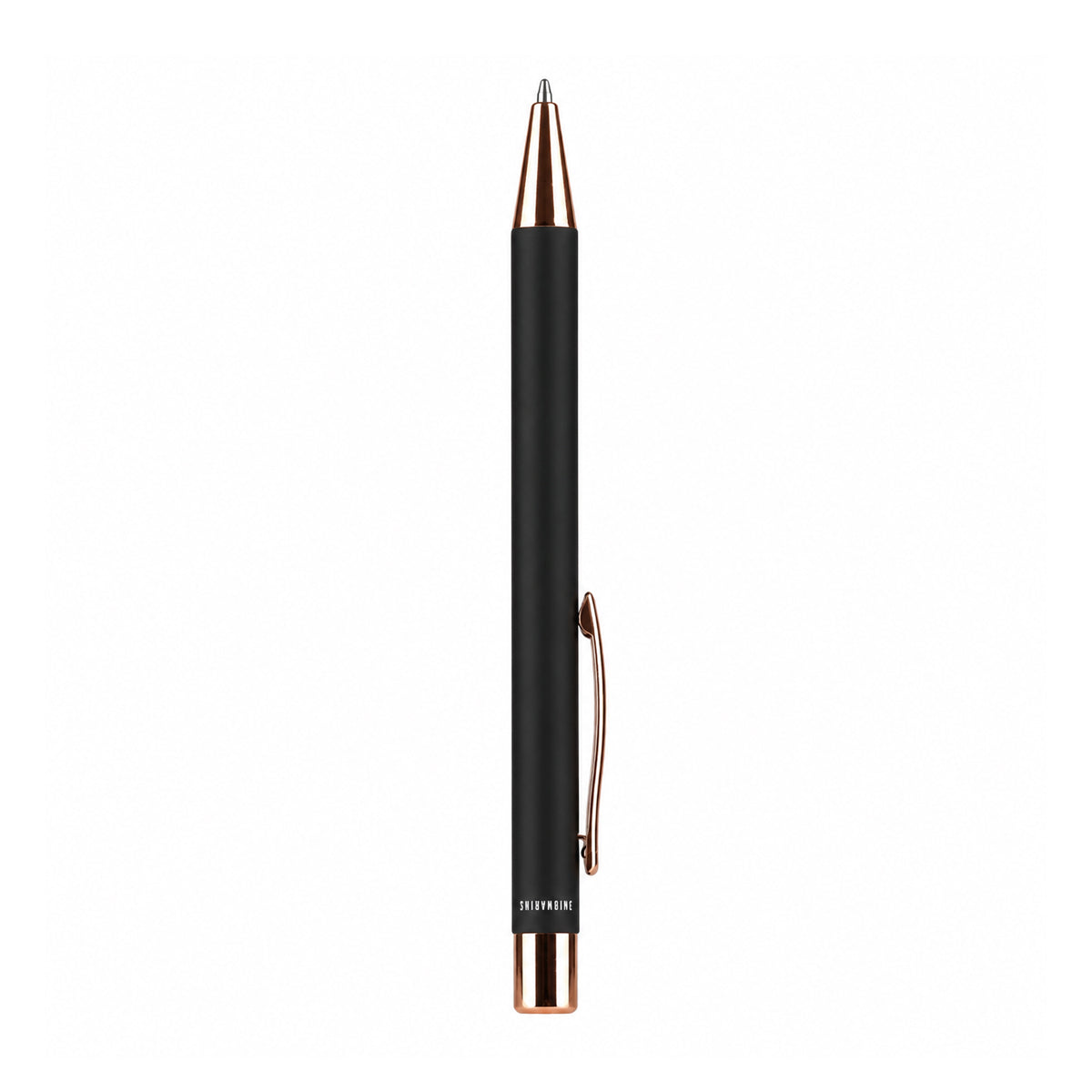 Submarine 964 Retractable Ballpen - Matte Black Metal, Rose Gold Clip, Fine Blue Ink