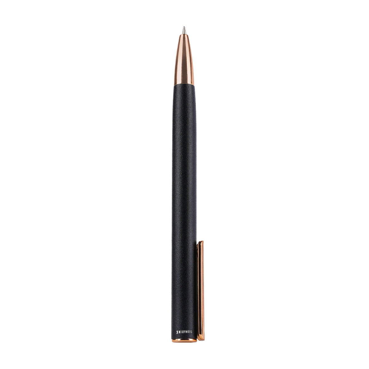 Submarine 701 Retractable Ballpen - Matte Black Metal, Rose Gold Clip, Fine Blue Ink